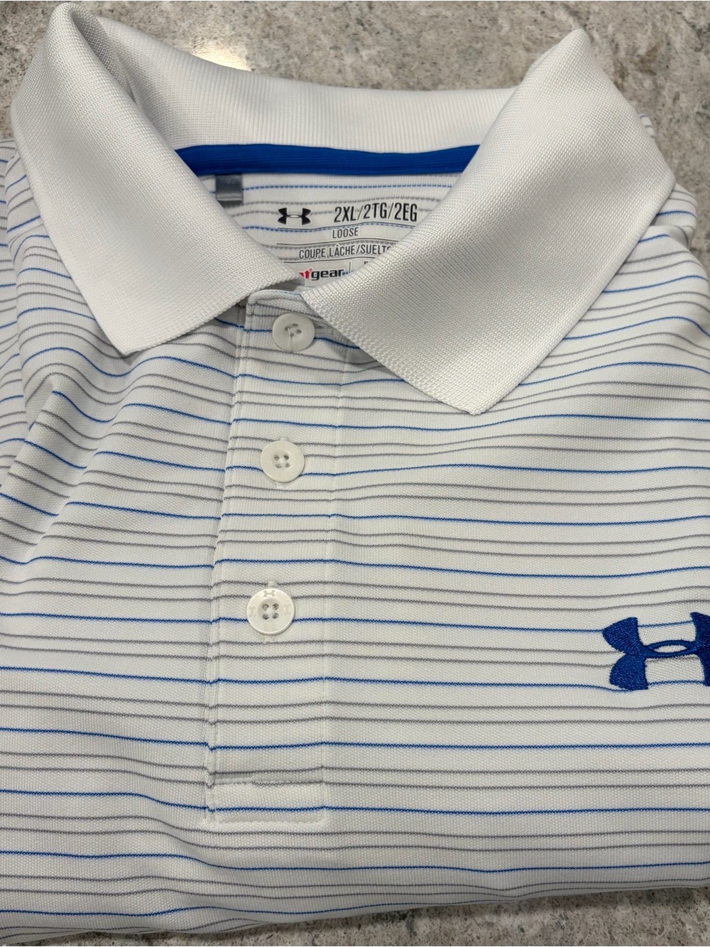 Under Armour Heat Gear Loose White & Blue Striped Polo Shirt-XXL